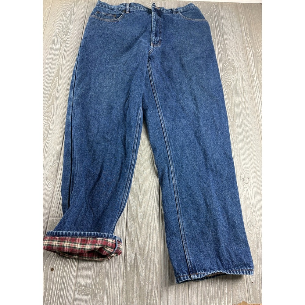 Eddie Bauer Lined Jeans Mens 40 Blue Flannel Plaid Lined Straight Denim Pants